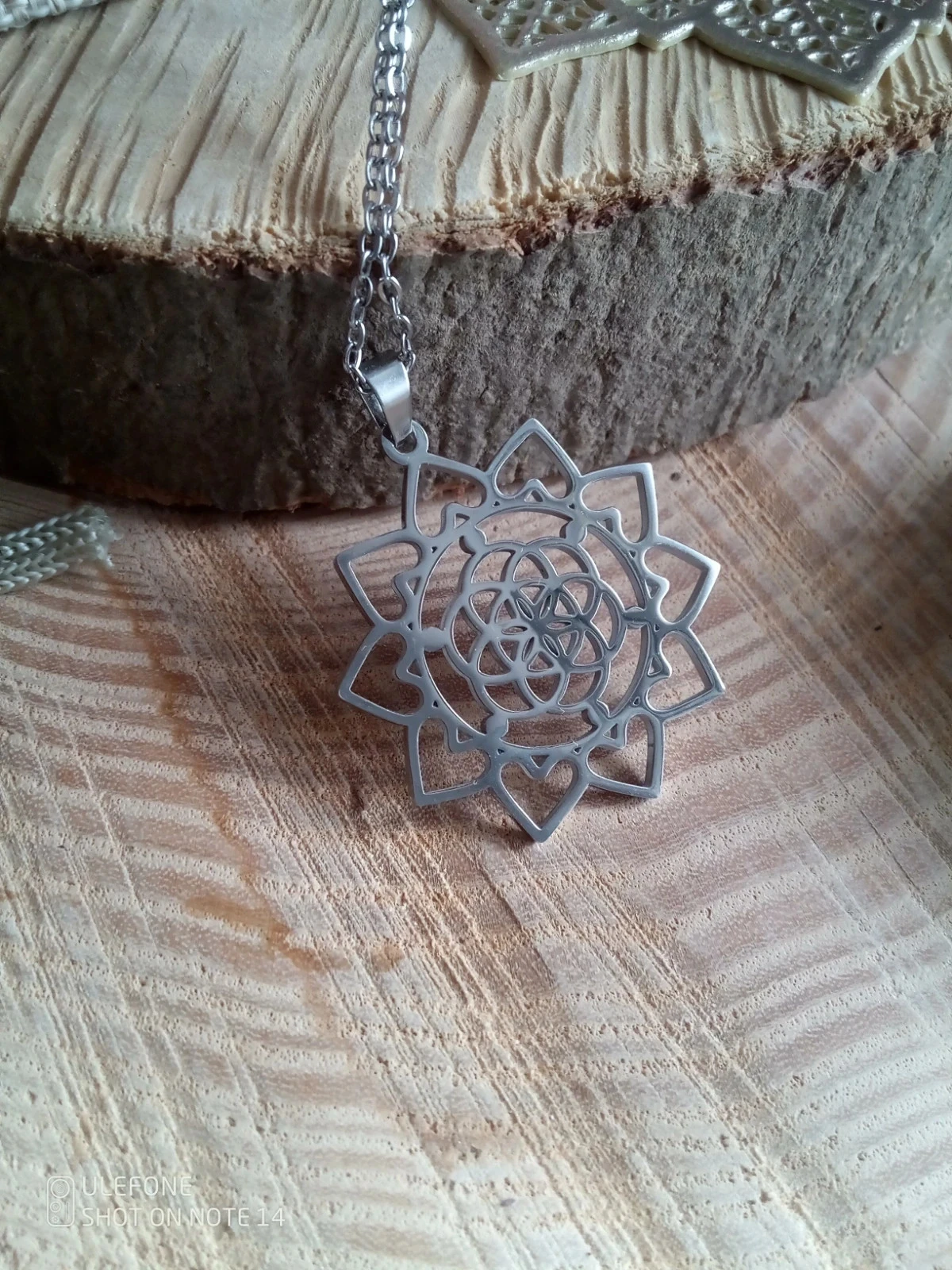 Colar de flor da vida prateado em aço inoxidável – photo 2